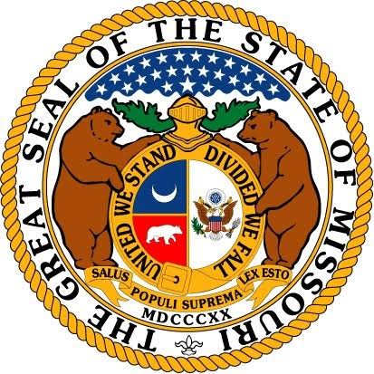 Missouri state seal featuring bears and symbols.